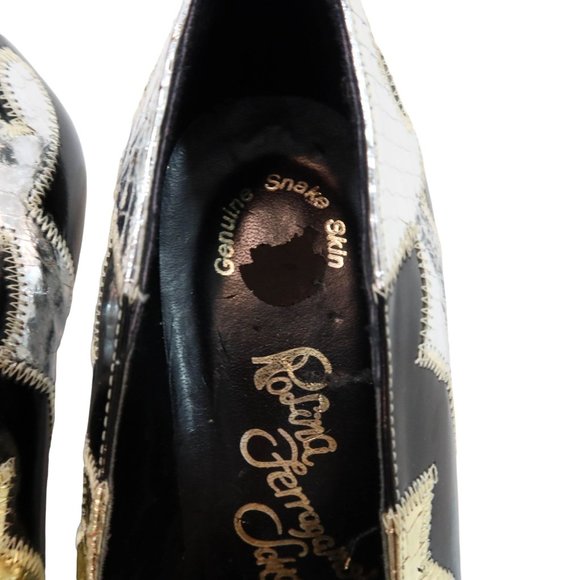 Vintage 60s 70s ROSINA FERRAGAMO SCHIAVONE 8M Snakes Skin Gold Silver Heels Shoe - Picture 8 of 11